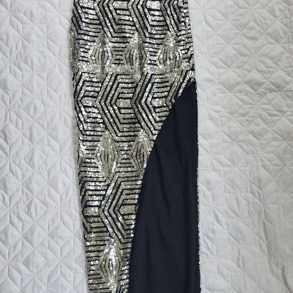 Black & Silver Sequin Asymmetric Evening Skirt